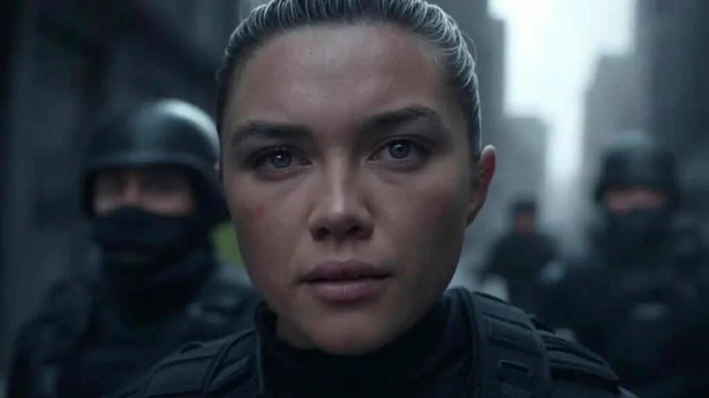 Thunderbolts*: "Florence Pugh, Sebastian Stan, David Harbour in tactical gear"