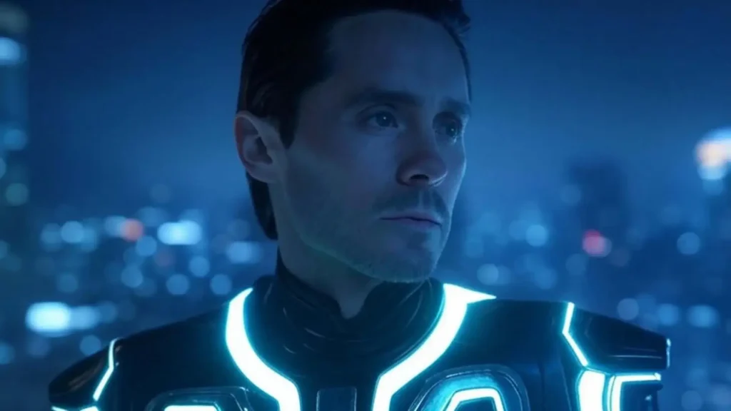 Tron: Ares: "Jared Leto, Greta Lee, Evan Peters in futuristic neon suits"